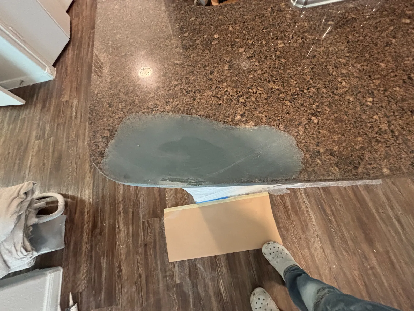 Countertop edge rebuilt with filler
