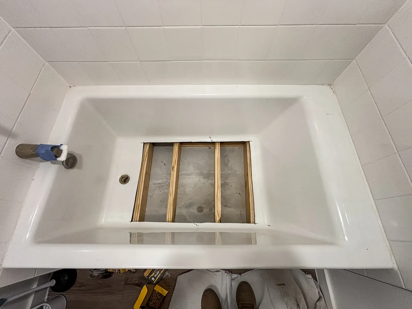 New framing under the tub floor